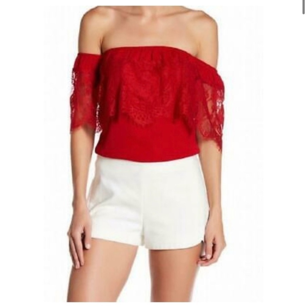 Elegant Red Off-Shoulder Lace Top